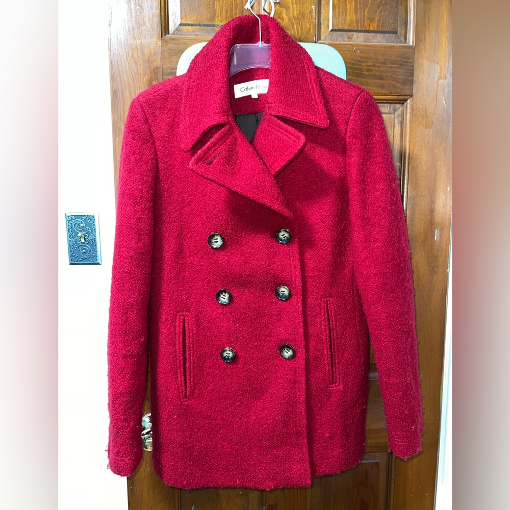 Calvin Klein Women's Vibrant Red Pea Coat